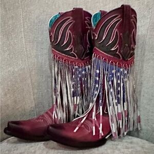 Corral Burgundy and Blue Fringe Heeled Boots
